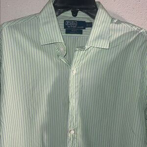 Polo by Ralph Lauren Men's Green and White Striped Shirt